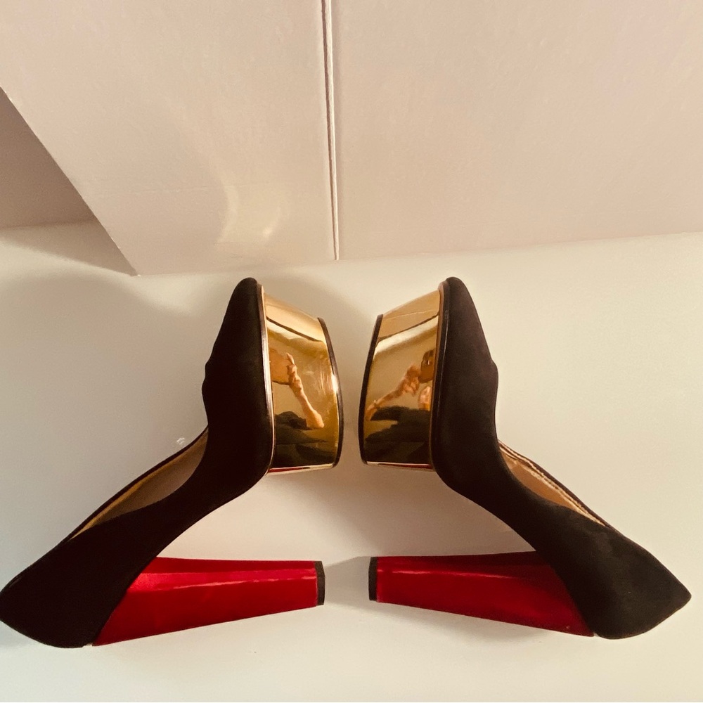 Zara EU Size 41 Striking Black/ Red /Gold  Platform Dress/Prom shoes - Picture 5 of 10